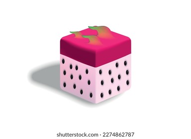Realistic 3D cube fruit, Dragon fruit.