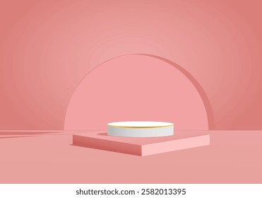 Realistic 3D cylinder podium backdrop with elegant color, curved background wall scenery. for beauty products, jewelry or watches showcase, abstract product display presentation,