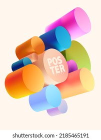 Realistic 3D cylinder steps pedestal. Colorful geometric platform design. Abstract vector background. 