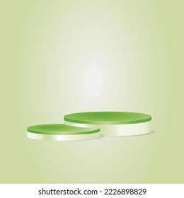 realistic 3d cylindrical pedestal podium on green background, geometric platform abstract vector rendering, for product display presentation. minimalist background