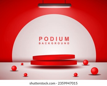 Realistic 3d cylindrical pedestal podium in semicircle background. Geometric platform abstract vector rendering. Product display presentation. Minimal scenes.