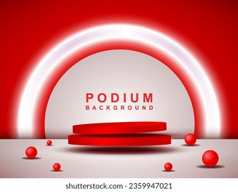 Realistic 3d cylindrical pedestal podium in semicircle background. Geometric platform abstract vector rendering. Product display presentation. Minimal scenes.