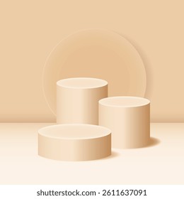 Realistic 3D cylindrical podium background with wall scene. Minimalist mockup pedestal, Abstract luxury product display presentation, Stage for showcase. Platforms vector design.