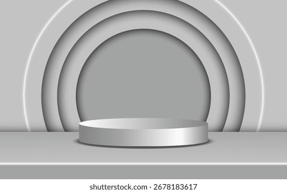 Podio cilíndrico 3D realista con fondo. Escena minimalista para la etapa de exposición del producto, exhibición promocional. Plataforma geométrica de Vector.