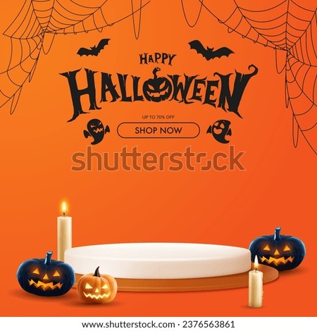 Realistic 3D cylindrical podium for halloween banner. Happy halloween minimal scene for products showcase, Promotional display.