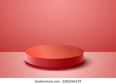 Realistisches 3D dunkelrotes Podium. Abstrakte Minimalszene, Produktmusterung, Werbeausstellung.