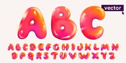 Realistic 3D Design Alphabet In Cartoon Balloon Style. Vector Illustration. Perfect For Cute Banner, Glossy Design Posters, Multicolor Icons, Vibrant Advertising.