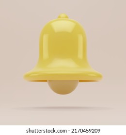 Realistisches 3D-Design, Glocke. Call-Benachrichtigung in gelber Farbe, Vektorgrafik