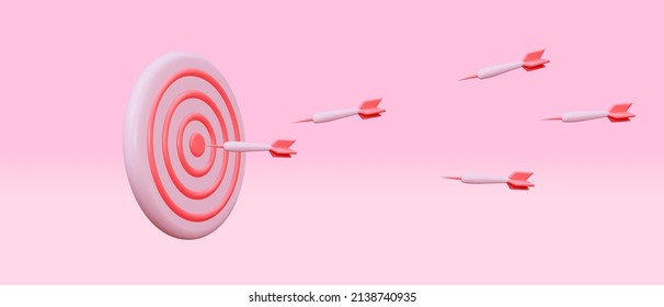 Realistic 3d design red target and arrows. Vector illustration.