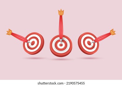 Realistic 3d design red target and arrows. Marketing concept