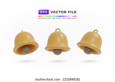 Realistische 3D-Design-Set von Goldmeldungsglocken. Geeignet für Social Media Icon oder etc.