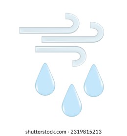 Realistic 3d design of weather forecast elements, icon symbol, meteorology. Decorative cute 3d blue rain and wind. Cartoon vector illustration isolated on a white background svg
