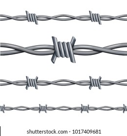 Realistic 3d Detailed Barbed Wire Line Set Closeup View Decor Element for Design. Vector illustration of Barbwire Borderline