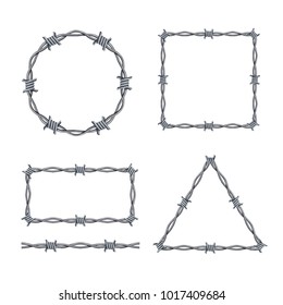 Realistic 3d Detailed Barbed Wire Frames Set Different Types Geometric Figures Include of Triangle and Rectangle. Vector illustration