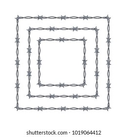 Realistic 3d Detailed Barbed Wire Frames Set Square or Box Shape for Promotion and Advertising. Vector illustration of Barbwire