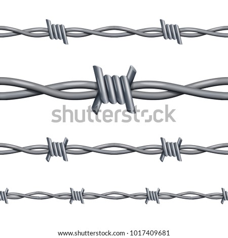 Realistic 3d Detailed Barbed Wire Line Set Closeup View Decor Element for Design. Vector illustration of Barbwire Borderline
