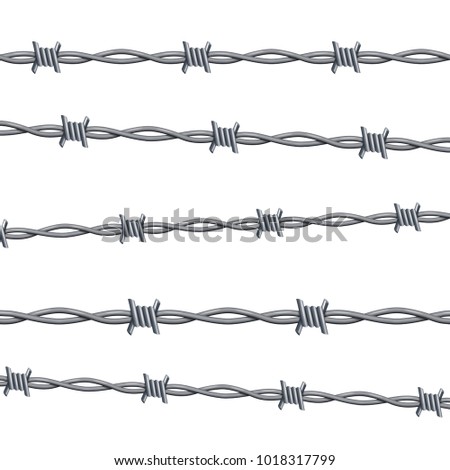 Realistic 3d Detailed Barbed Wire Line Set Security Sharp Metal Barrier. Vector illustration of Steel Lines Element Fence