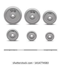 Realistic 3d Detailed Barbell with Plates Set Equipments for Bodybuilding Sport, Workout Exercise and Fitness. Vector illustration