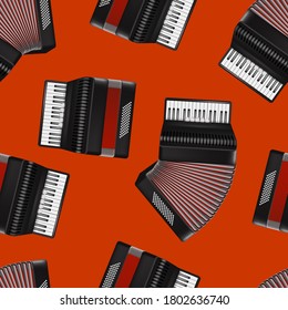 Realistic 3d Detailed Bayan Accordion Seamless Pattern Background Music Instrument. Vector illustration