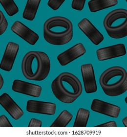 Realistic 3d Detailed Black Car Tires Seamless Pattern Background for Service Maintenance or Sport. Vector illustration of Rubber Tyre