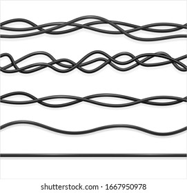 Realistic 3d Detailed Black Wire Cable or Cord Set on a White. Vector illustration of Connection Industrial Cables