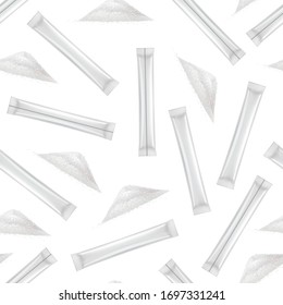 Realistic 3d Detailed Blank Packing Stick Empty Template Mockup Seamless Pattern Background on a White for Sugar or Coffee. Vector illustration