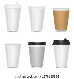 Realistic 3d Detailed Blank Paper Cups for Coffee and Tea Empty Template Mockup Set. Vector illustration of Mock Up Cup