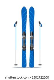 Realistic 3d Detailed Blue Ski with Stiks for Mountain Extreme Sport Isolated on a White Background. Vector illustration