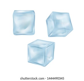 Realistic 3d Detailed Blue Solid Ice Cubes Set Cool Purity Crystal for Drink. Vector illustration of Cube