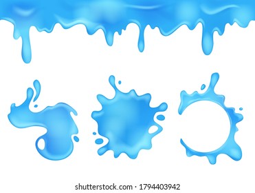 Realistic 3d Detailed Blue Water Blots Set Concept. Vector illustration of Dripping