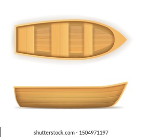 Realistic 3d Detailed Brown Wooden Boat Set Isolated on a White Background Symbol of Watercraft. Vector illustration