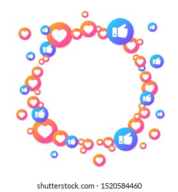 Realistic 3d Detailed Bubbles with Like Signs Round Frame. Vector illustration of Thumbs Up and Heart Shape