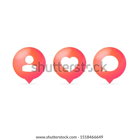 Realistic 3d Detailed Bubbles with Like Follow and Comment Signs Set Symbol of Internet Communication. Vector illustration