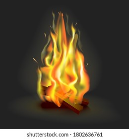 Realistic 3d Detailed Burning Fire Flame on a Background Symbol of Blaze Bonfire. Vector illustration