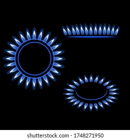 Realistic 3d Detailed Burning Flame of Gas Set on a Dark. Vector illustration of Flames