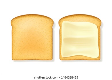 Realistic 3d Detailed Butter Spreading Bread Set. Vector illustration of Tasty Crisp Toast with Margarine for Breakfast