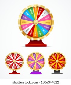 Realistic 3d Detailed Casino Fortune Wheel Set with Pointer for Rotate on a White. Vector illustration