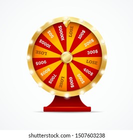 Realistic 3d Detailed Casino Fortune Wheel Isolated on a White. Vector illustration of Gamble Game Concept