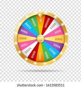 Realistic 3d Detailed Casino Fortune Wheel on a Transparent Background Gamble Leisure. Vector illustration of Lucky Roulette