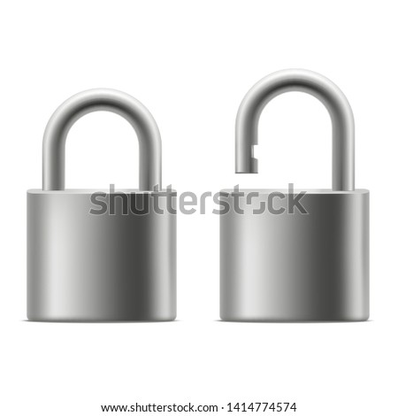 Realistic 3d Detailed Chrome Padlock Set Open and Closed View Symbol of Protection Privacy. Vector illustration of Lock