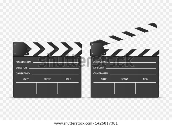 Realistic 3d\
Detailed Clapper Boards Set on a Transparent Background. Vector\
illustration of Blank Movie Clapboard\
Cinema