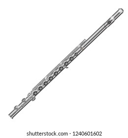 Realistic 3d Detailed Classical Flute Musical Isolated on a White Background Classic Music Instrument Concept. Vector illustration