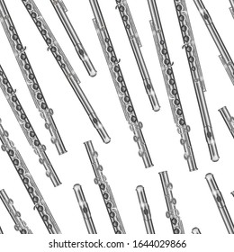 Realistic 3d Detailed Classical Flute Musical Seamless Pattern Background on a White Classic Music Instrument Concept. Vector illustration