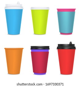 Realistic 3d Detailed Color Blank Paper Cups for Coffee and Tea Empty Template Mockup Set. Vector illustration of Mock Up Cup