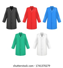 Realistic 3d Detailed Color Blank Medical Lab Coat Set Empty Template Mockup Set. Vector Illustration