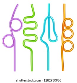 Realistic 3d Detailed Color Drinking Straws Set for Juice and Cocktail. Vector illustration of Plastic Flexible Straw for Beverage