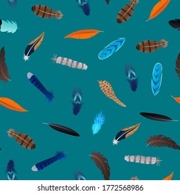 Realistic 3d Detailed Color Feathers Bird Seamless Pattern Background Element Decoration, Symbol of Nature Style. Vector illustration of Feather
