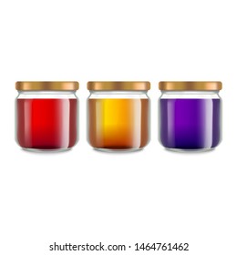 Realistic 3d Detailed Color Jam, Configure or Honey Glass Jar Empty Template Mockup Set Packaging Concept. Vector illustration