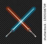 Realistic 3d Detailed Color Jedi Knights Cross on a Transparent Background. Vector illustration of Two Crossed Light Sword