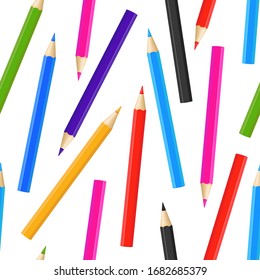 Realistic 3d Detailed Color Sharp Pencil Seamless Pattern Background on a White for Office and Education at School. Vector illustration